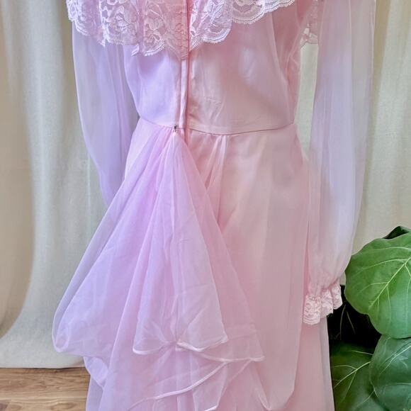 Victorian Pink Bridal Nightgown 70s Coquette Romantic Feminine Union SM MED - Picture 6 of 15